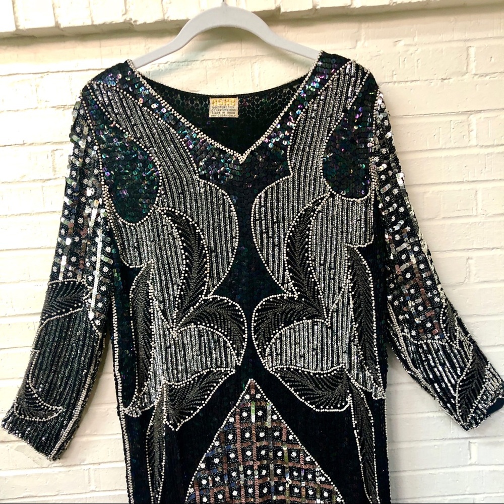 Vintage silk sequined and beaded sheath
